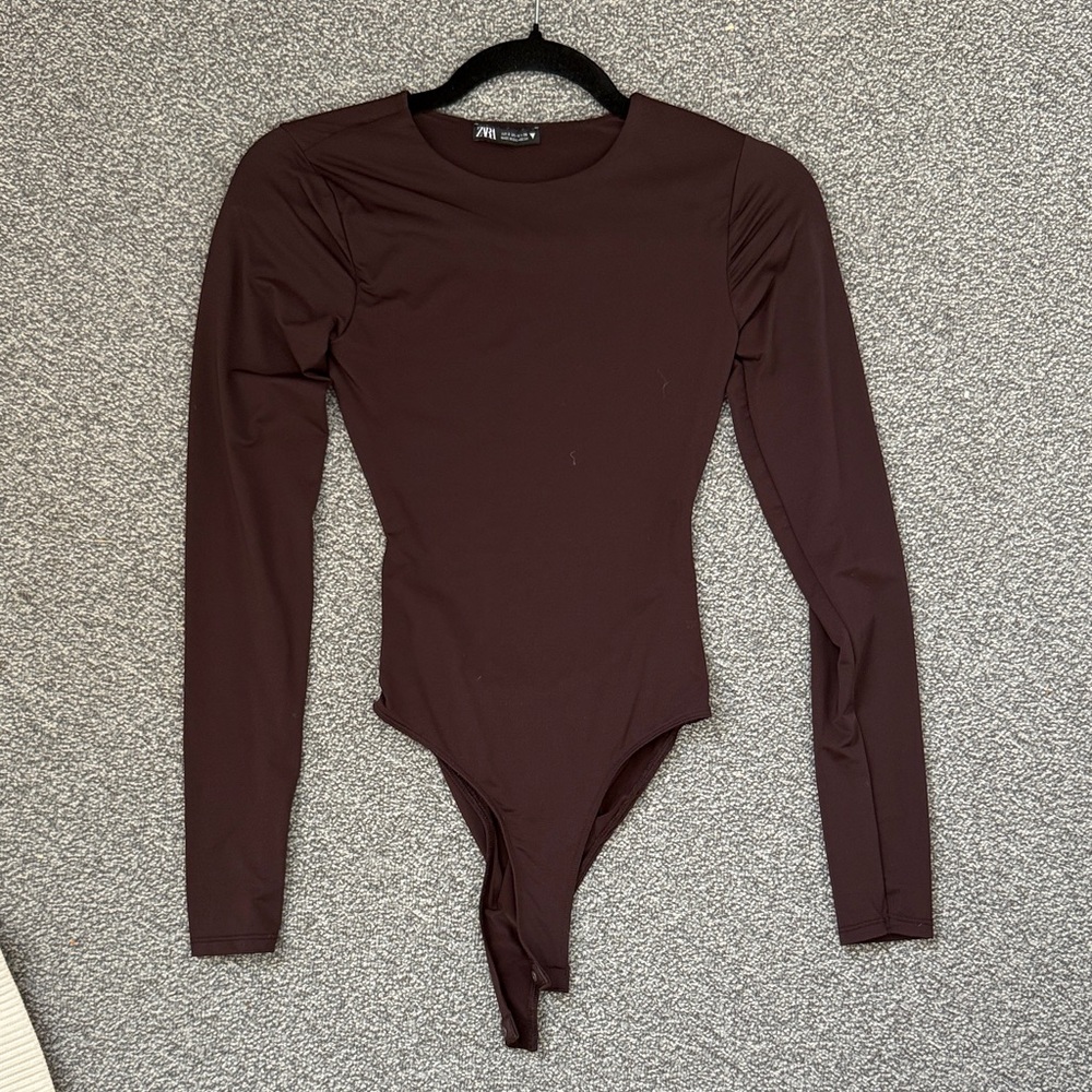 Zara Maroon Open Back Long Sleeve Bodysuit